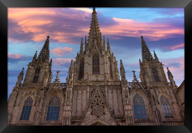Cathedral of Barcelona located in the heart of historic Las Ramblas district Framed Print by Elijah Lovkoff