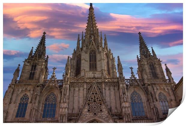 Cathedral of Barcelona located in the heart of historic Las Ramblas district Print by Elijah Lovkoff