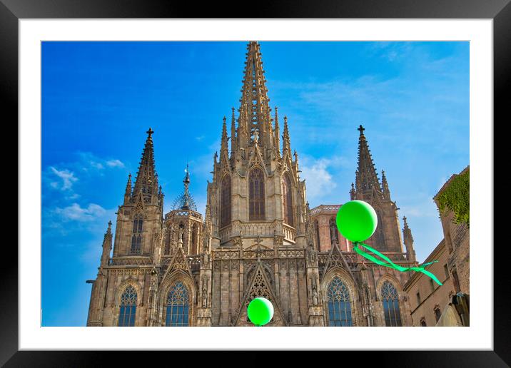 Barcelona Cathedral located in historic center near Las Ramblas Framed Mounted Print by Elijah Lovkoff