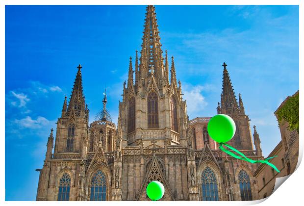 Barcelona Cathedral located in historic center near Las Ramblas Print by Elijah Lovkoff