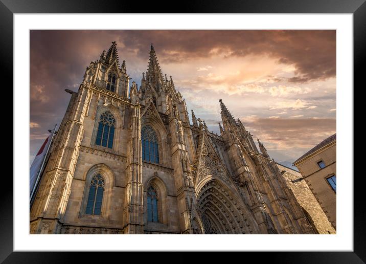 Cathedral of Barcelona located in the heart of historic Las Ramblas district Framed Mounted Print by Elijah Lovkoff