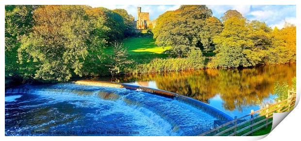 Hornby Castle and Weir Print by Michele Davis