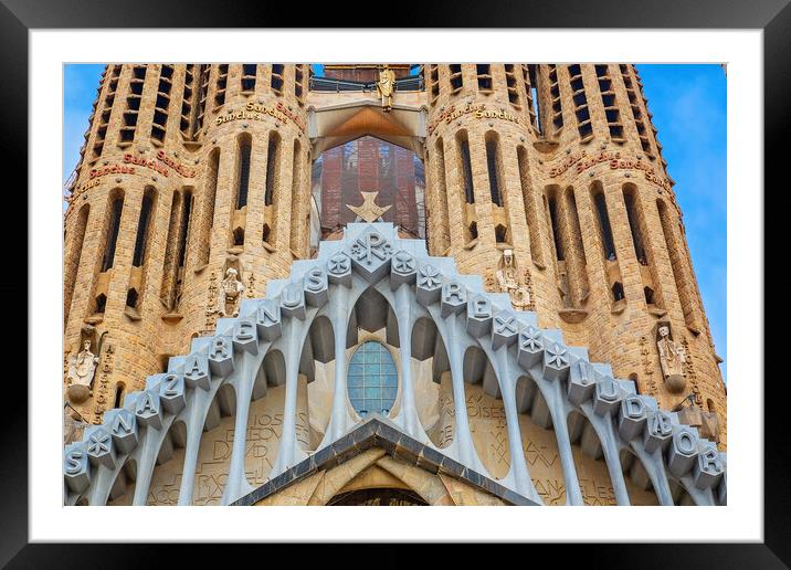 Famous Antonio Gaudi Sagrada Familia Cathedral, Tower close up Framed Mounted Print by Elijah Lovkoff