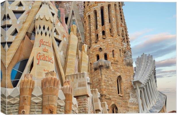 Famous Antonio Gaudi Sagrada Familia Cathedral, Tower close up Canvas Print by Elijah Lovkoff