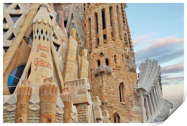 Famous Antonio Gaudi Sagrada Familia Cathedral, Tower close up Print by Elijah Lovkoff