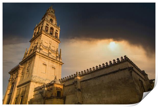 Mezquita Cathedral at sunset in the heart of historic center of Cordoba Print by Elijah Lovkoff
