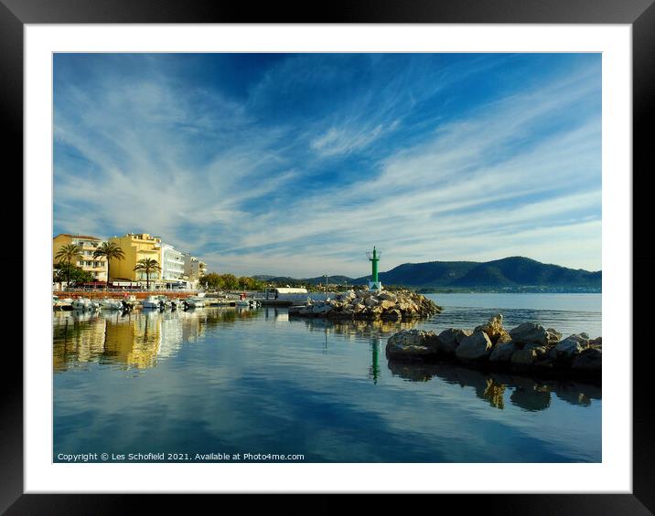 Calla bona Harbour Majorca Framed Mounted Print by Les Schofield