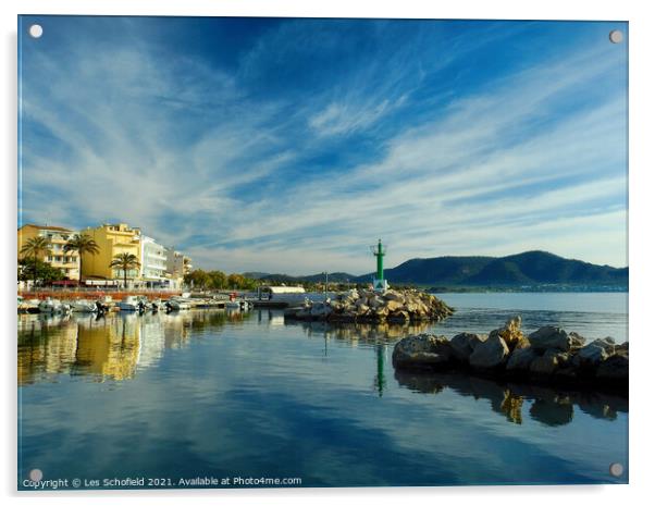 Calla bona Harbour Majorca Acrylic by Les Schofield
