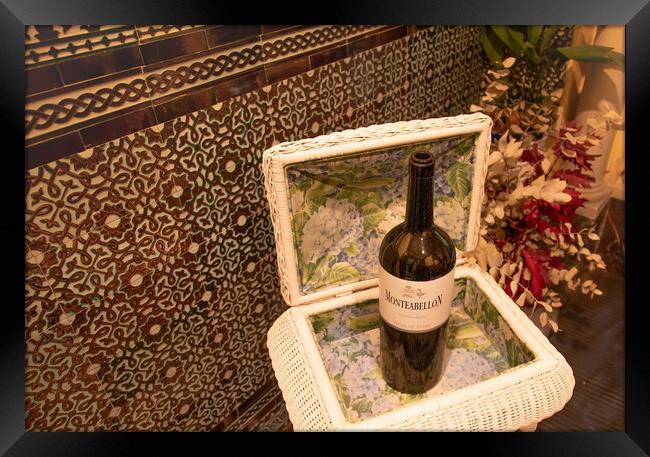 Bottle of Spanish Wine on the display in historic city center of Cordoba, Andalucia Framed Print by Elijah Lovkoff