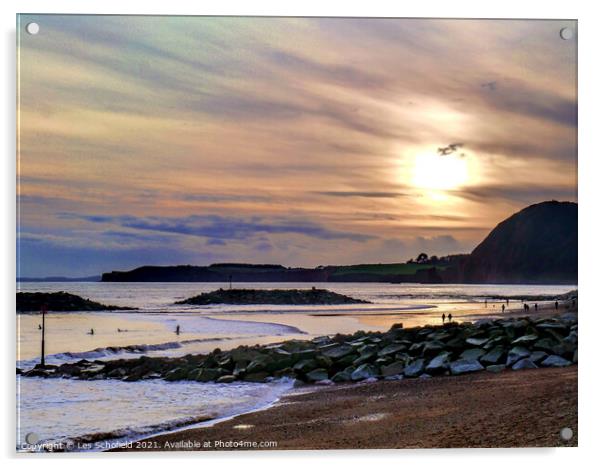 Sidmouth Devon Beach Scene  Acrylic by Les Schofield