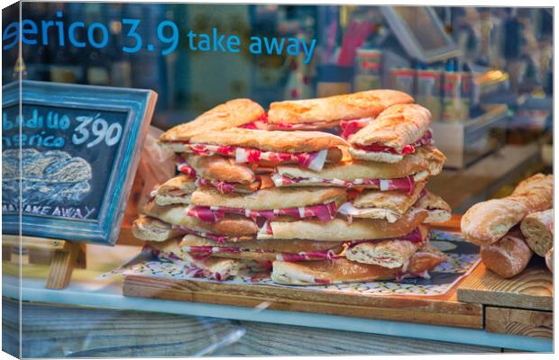 Famous Spanish jamon sandwich sold at the streets of Granada his Canvas Print by Elijah Lovkoff