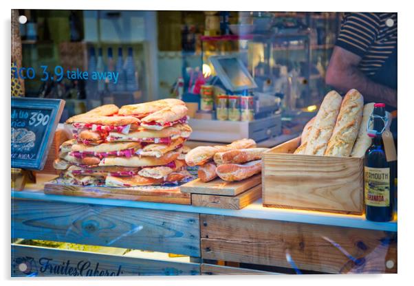 Famous Spanish jamon sandwich sold at the streets of Granada historic city center Acrylic by Elijah Lovkoff