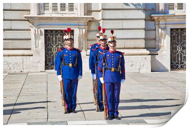 Change of national guard in front of Royal Palace in Historic center of Madrid Print by Elijah Lovkoff