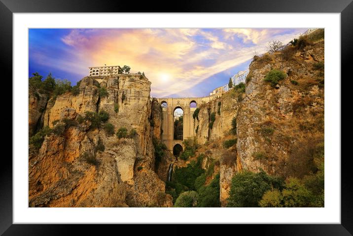 Famous Puente Nuevo Bridge's Arch in Ronda historic city center	 Framed Mounted Print by Elijah Lovkoff