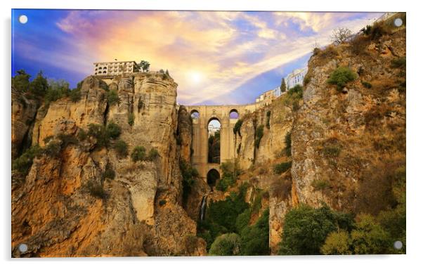 Famous Puente Nuevo Bridge's Arch in Ronda historic city center	 Acrylic by Elijah Lovkoff