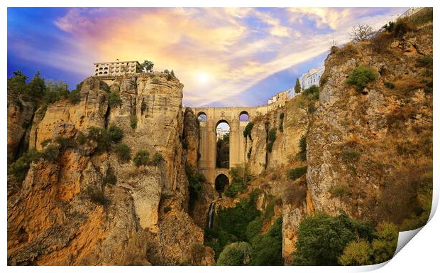 Famous Puente Nuevo Bridge's Arch in Ronda historic city center	 Print by Elijah Lovkoff