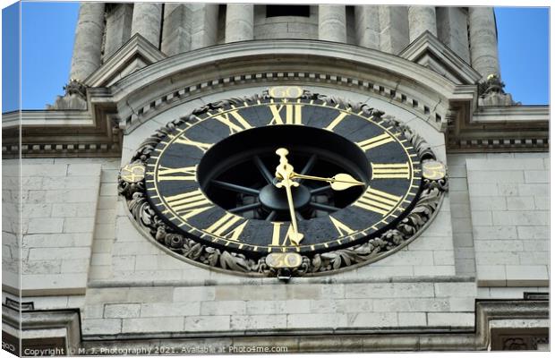 The front clock of St Paul's Cathedral Canvas Print by M. J. Photography