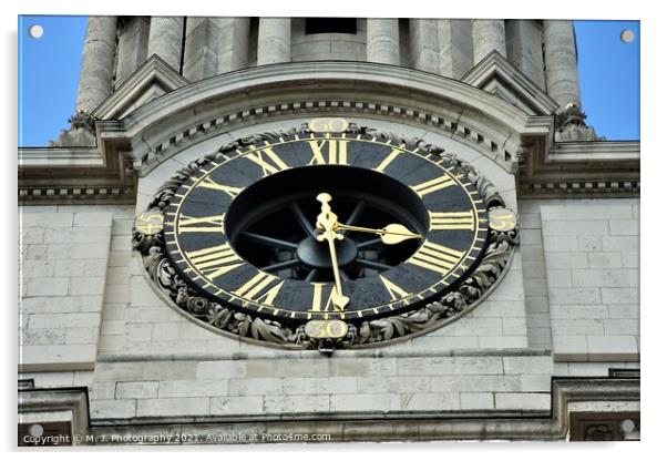 The front clock of St Paul's Cathedral Acrylic by M. J. Photography