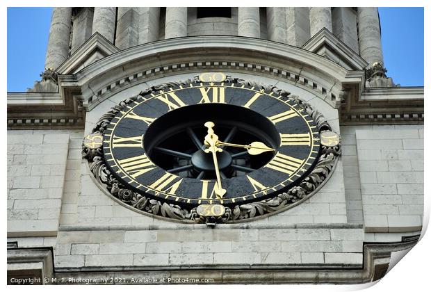 The front clock of St Paul's Cathedral Print by M. J. Photography