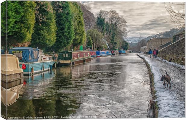 A Frozen Rochdale Canal at Hebden Bridge Canvas Print by Philip Baines