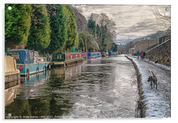 A Frozen Rochdale Canal at Hebden Bridge Acrylic by Philip Baines