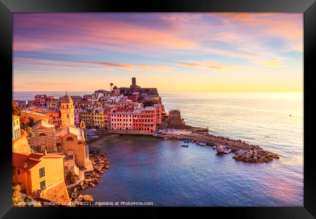 Vernazza Sunset, Cinque Terre, Italy Framed Print by Stefano Orazzini