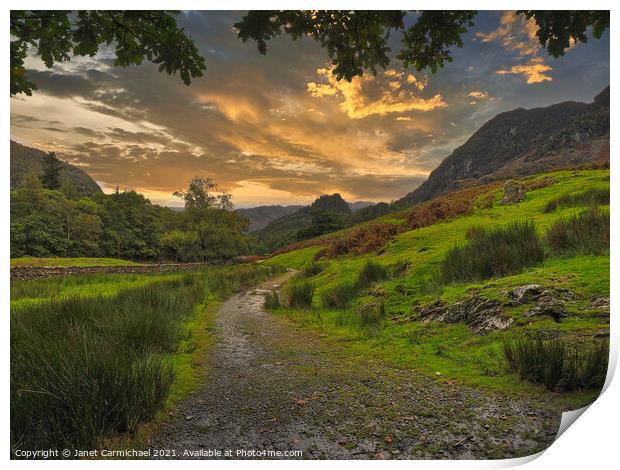 Tranquil Sunset in Borrowdale Print by Janet Carmichael