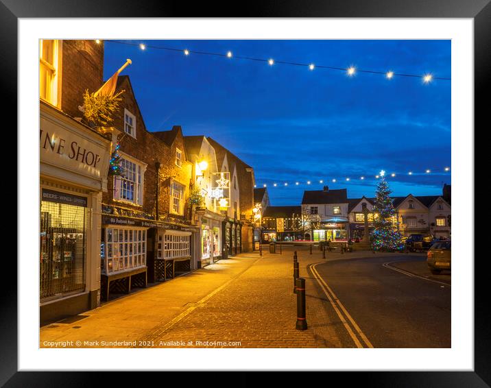 Knaresborough Market Place at Christmas Framed Mounted Print by Mark Sunderland