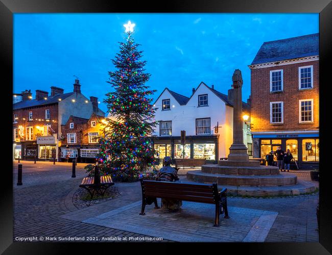 Knaresborough Market Place at Christmas Framed Print by Mark Sunderland
