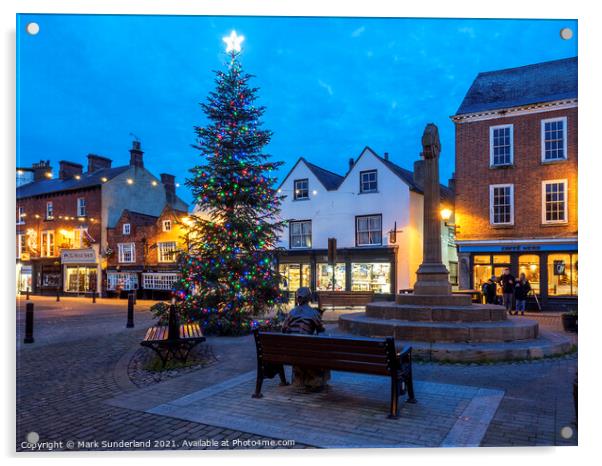 Knaresborough Market Place at Christmas Acrylic by Mark Sunderland