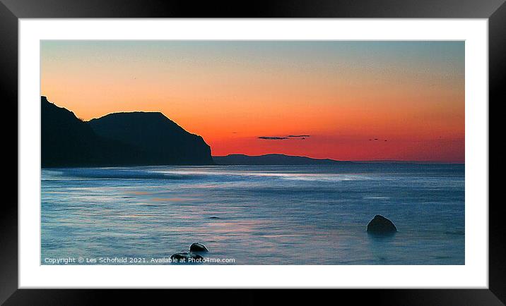 Charmouth Sunrise Over Red Scar Framed Mounted Print by Les Schofield