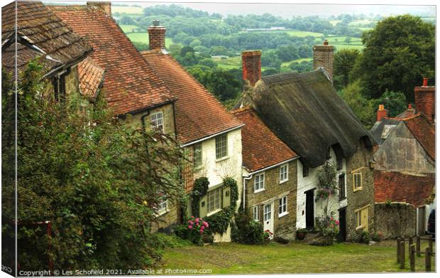 Gold Hill Dorset  Canvas Print by Les Schofield