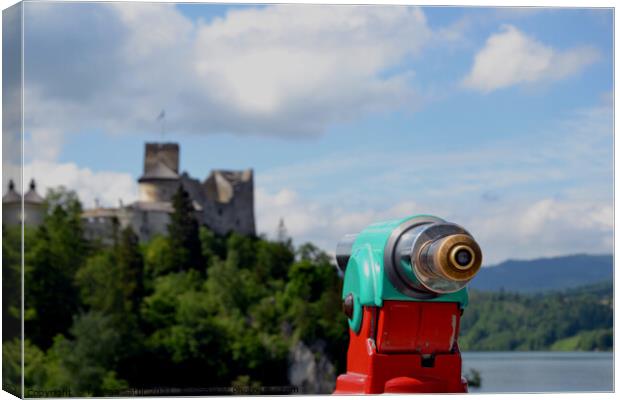 Telescope with the view on Niedzica Castle, Poland Canvas Print by Paulina Sator