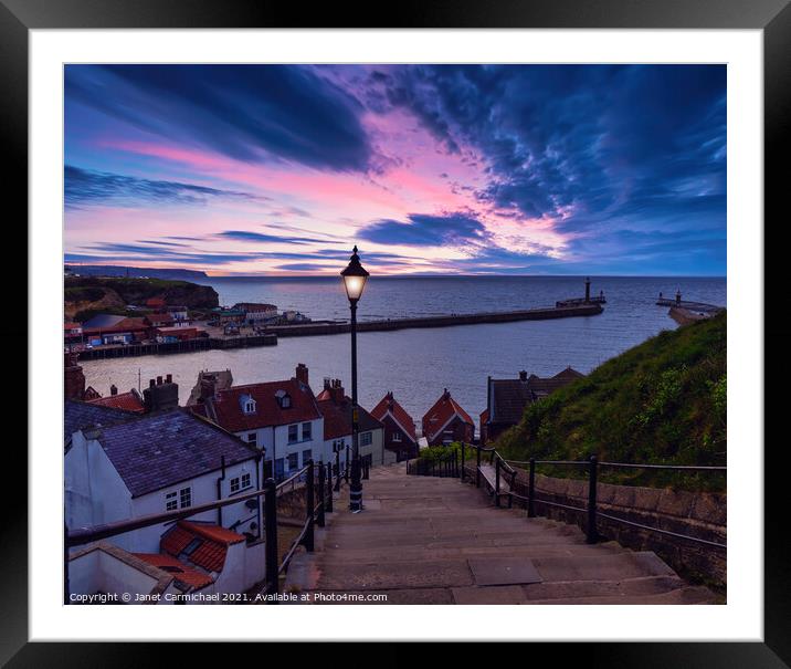 Whitby 199 Steps at Dusk Framed Mounted Print by Janet Carmichael