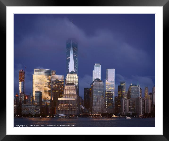 Lower Manhattan at Blue Hour Framed Mounted Print by Pere Sanz