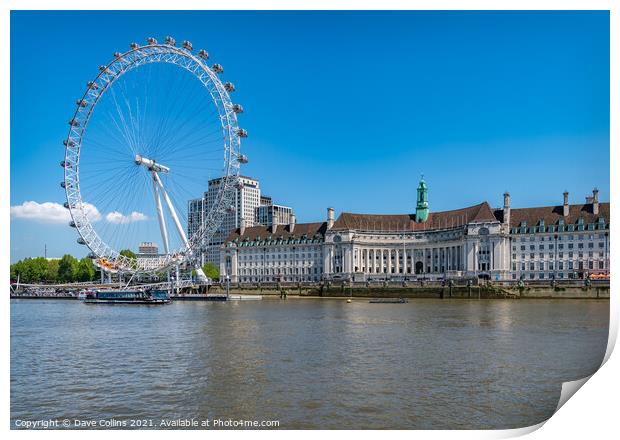 The London Eye Wheel and the Old London County Hall on the South Bank of the River Thames, London, UK Print by Dave Collins