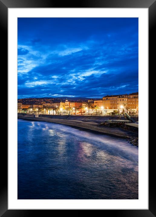 City of Nice at Blue Hour Evening in France Framed Mounted Print by Artur Bogacki