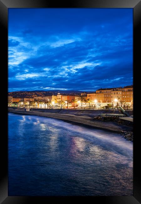 City of Nice at Blue Hour Evening in France Framed Print by Artur Bogacki