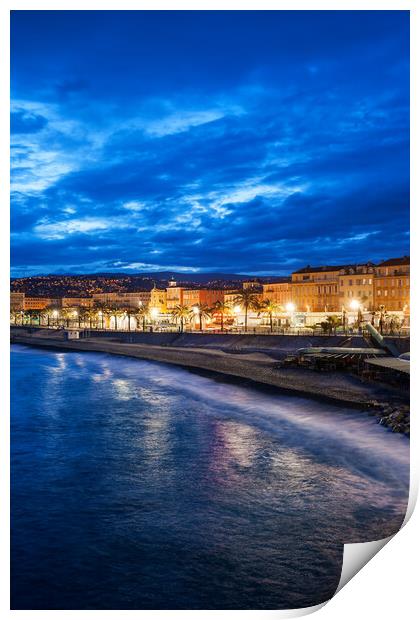 City of Nice at Blue Hour Evening in France Print by Artur Bogacki