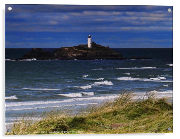 Carbis bay Lighthouse Cornwall  Acrylic by Les Schofield