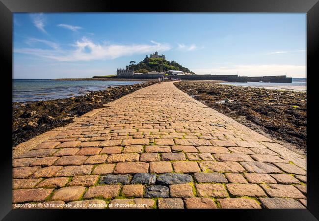 View of the Causeway and St. Michaels Mount in Cornwall, UK Framed Print by Chris Dorney
