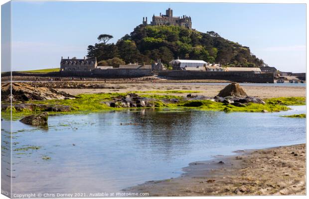 View Across Mounts Bay to St. Michaels Mount in Cornwall, UK Canvas Print by Chris Dorney
