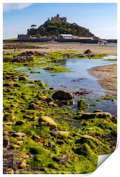 View Across Mounts Bay to St. Michaels Mount in Cornwall, UK Print by Chris Dorney