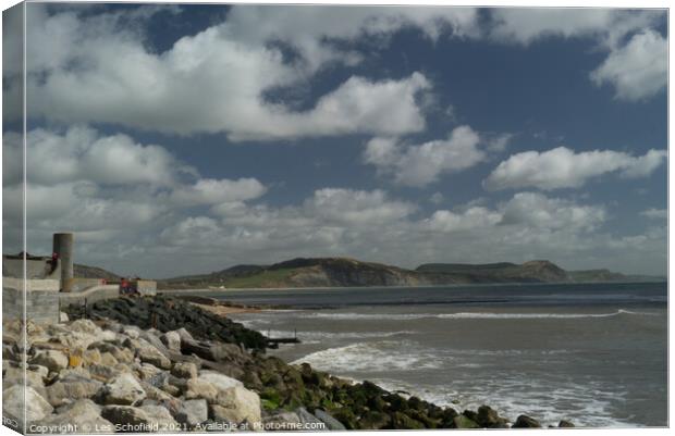 Looking towards Charmouth From Lyme Regis  Canvas Print by Les Schofield