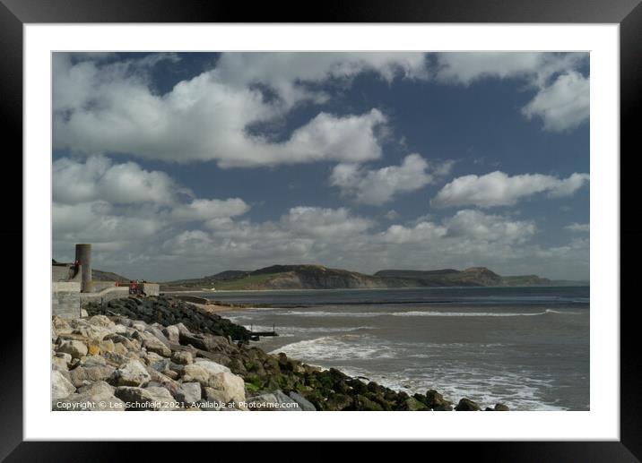 Looking towards Charmouth From Lyme Regis  Framed Mounted Print by Les Schofield