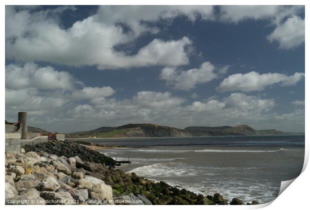 Looking towards Charmouth From Lyme Regis  Print by Les Schofield