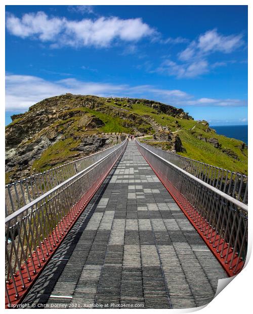 Footbridge at Tintagel Castle in Cornwall, UK Print by Chris Dorney