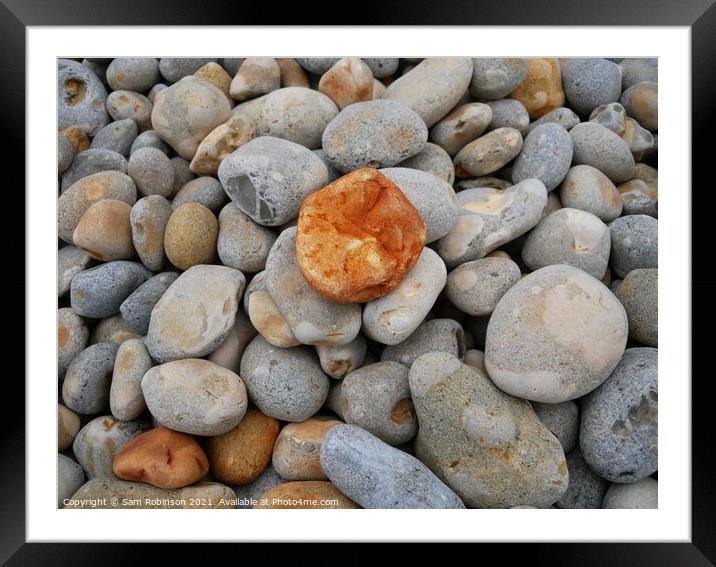 Orange Pebble on the beach Framed Mounted Print by Sam Robinson