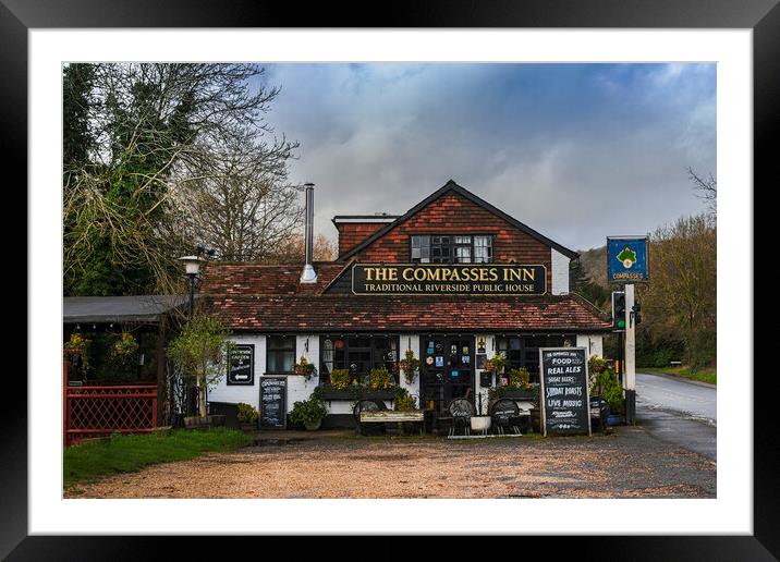 The Compass Inn Traditional English Riverside Pub Framed Mounted Print by Dave Williams