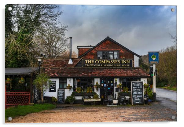 The Compass Inn Traditional English Riverside Pub Acrylic by Dave Williams